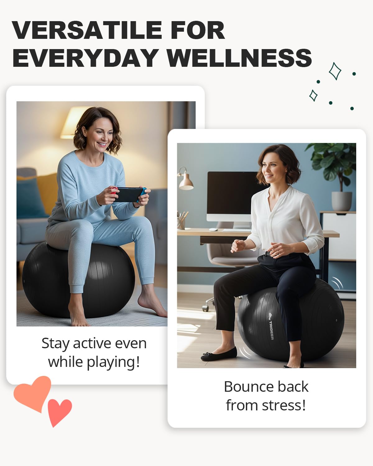 Exercise Ball for Yoga, Pilates & Fitness – Stability Ball Equipment for Home Gym & Office