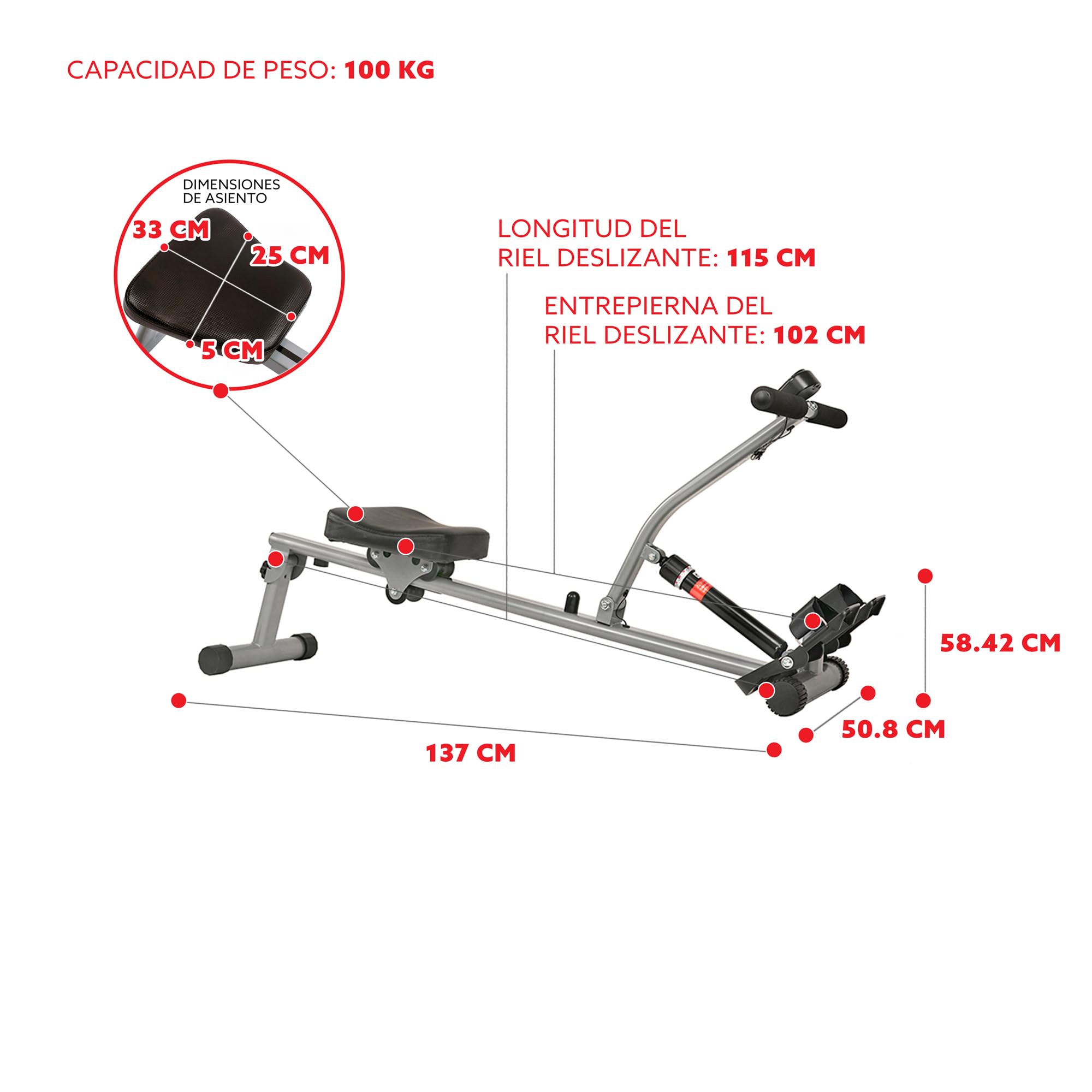 Fitness Compact Adjustable Rowing Machine with 12 Levels of Resistance for Complete Body Workouts