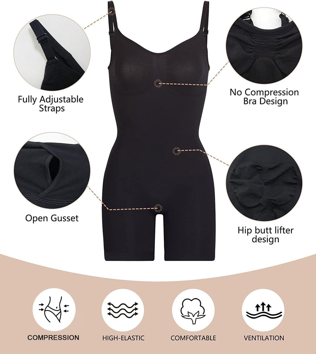 Women Tummy Control Bodysuit Mid Thigh Body Shaper Shorts for a Lifted Look