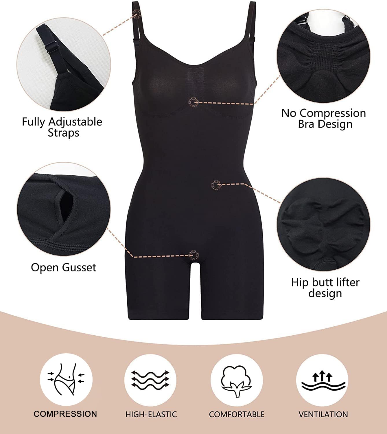 Women Tummy Control Bodysuit Mid Thigh Body Shaper Shorts for a Lifted Look