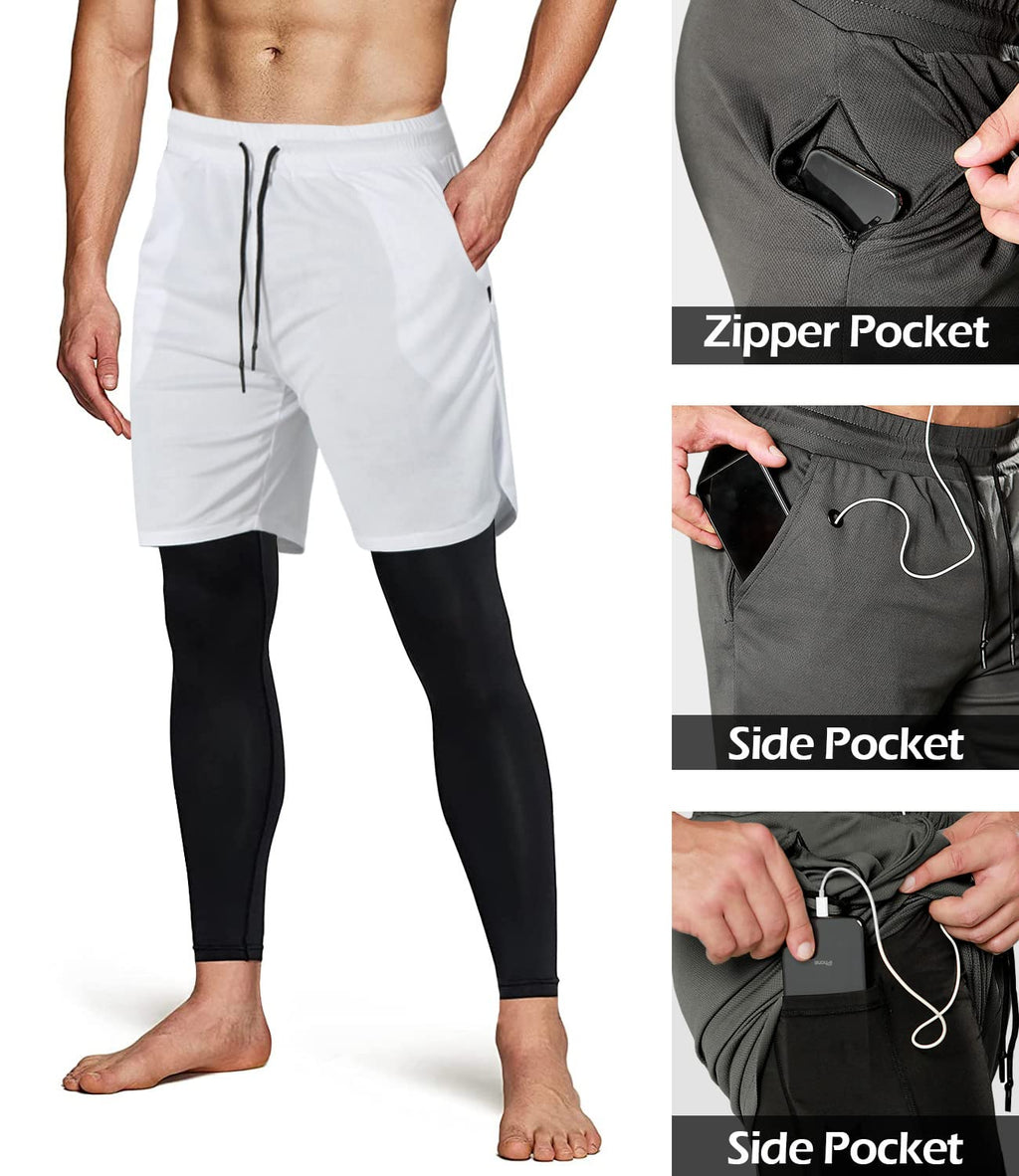 Men's 2 in 1 Running Pants, Gym Workout Compression Pants