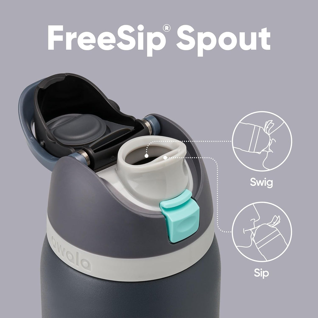 FreeSip Insulated Stainless Steel Water Bottle with Straw, BPA-Free Sports Water Bottle, Great for Travel, 32 Oz, Very, Very Dark