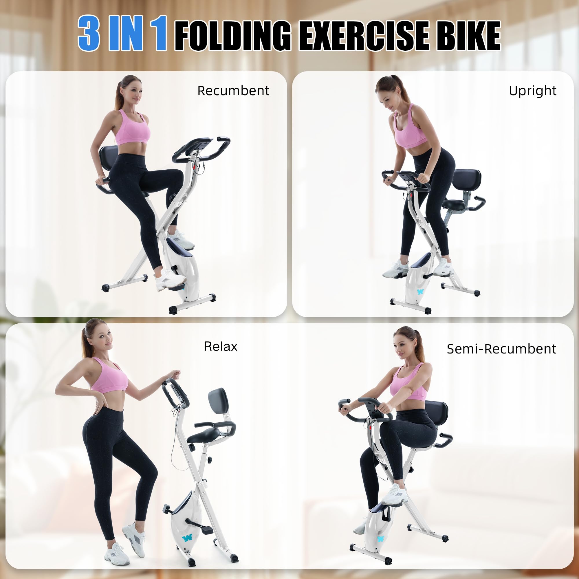 Stationary Exercise Bike for Home Workout, 5 IN 1 Foldable Indoor Cycling Bike