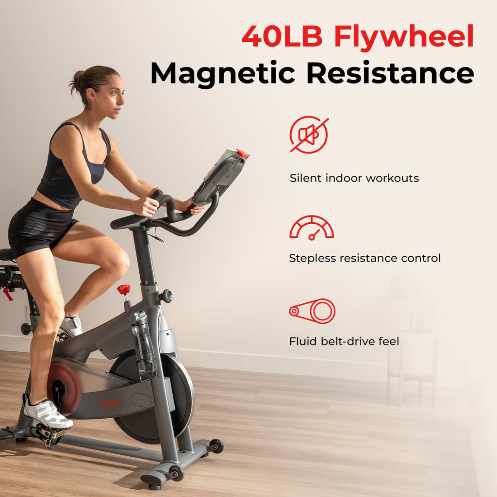 Fitness Smart Magnetic Indoor Cycling Bike, Stationary Exercise Cardio Equipment, Free SunnyFit Training App