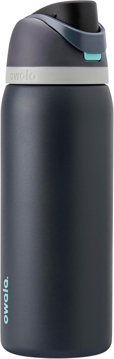 FreeSip Insulated Stainless Steel Water Bottle with Straw, BPA-Free Sports Water Bottle, Great for Travel, 32 Oz, Very, Very Dark