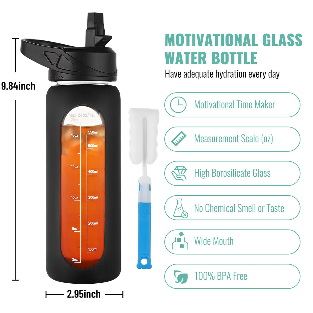 40 oz Glass Water Bottle with Straw and Handle