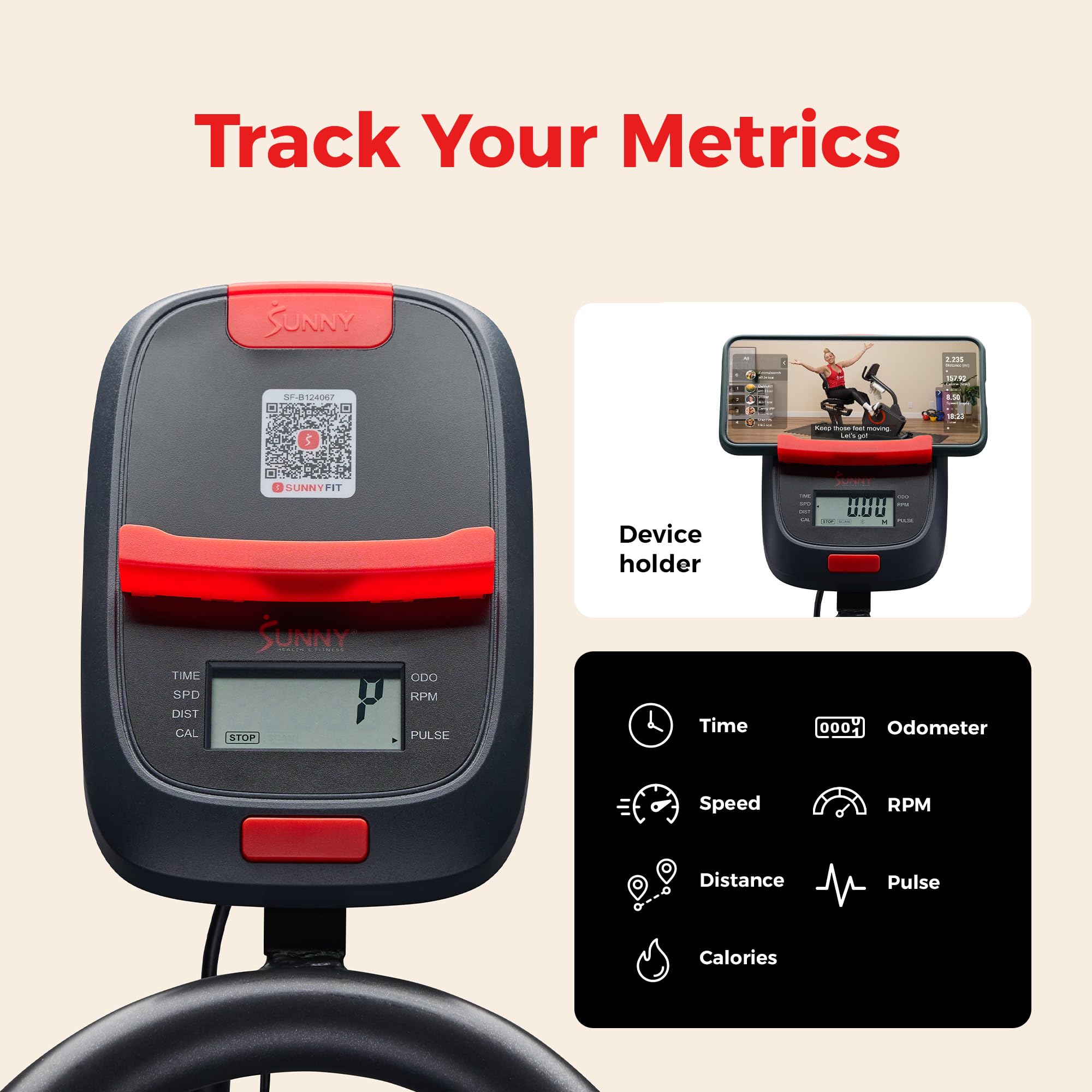 Fitness Smart Magnetic Indoor Cycling Bike, Stationary Exercise Cardio Equipment, Free SunnyFit Training App