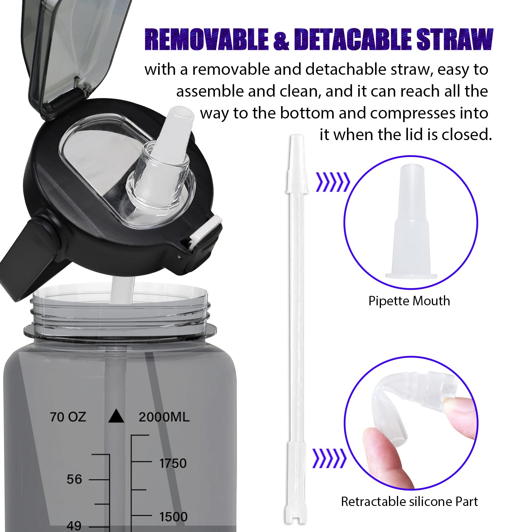 Half Gallon Water Bottle with Sleeve, 64OZ Motivational Water Bottle
