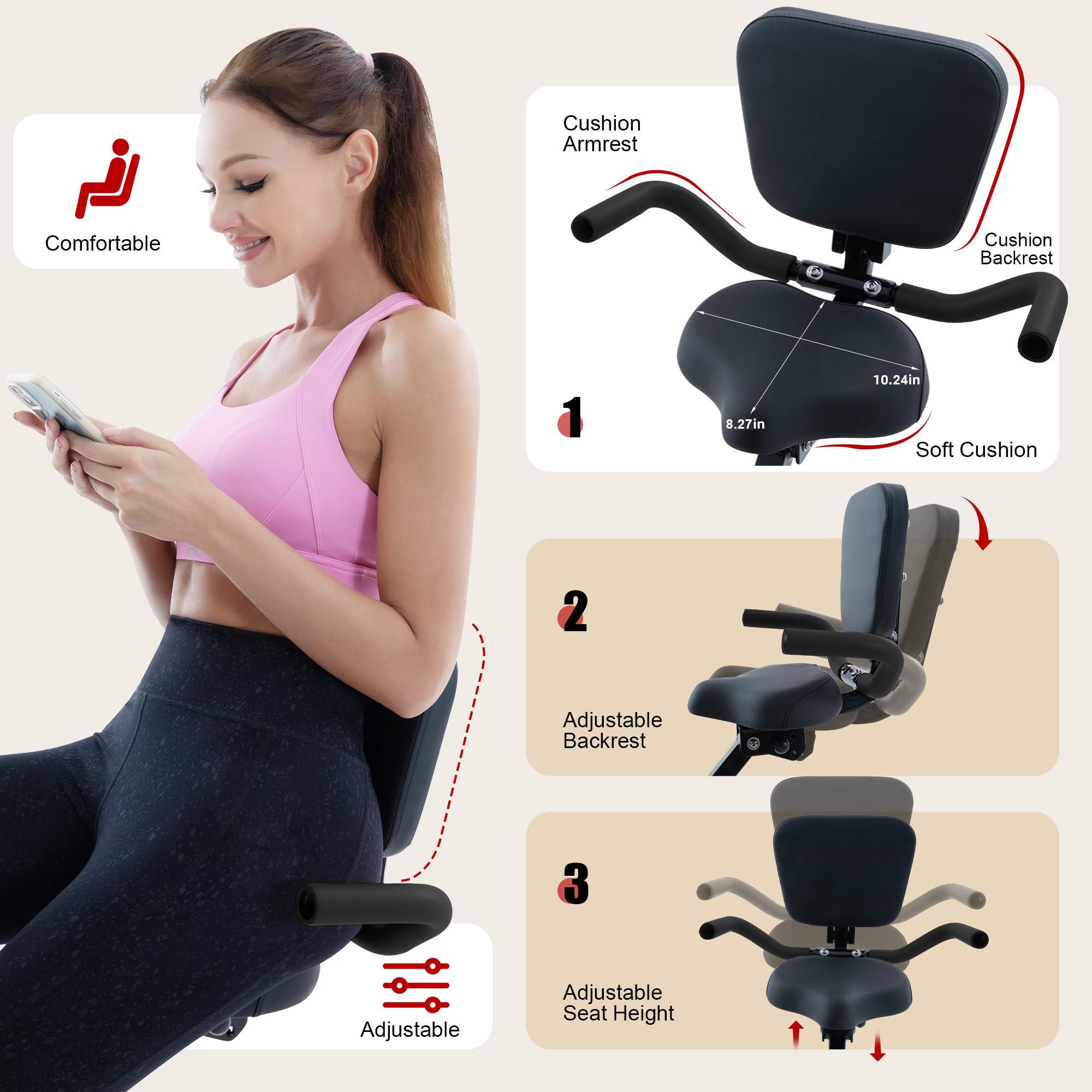 Stationary Exercise Bike for Home Workout, 5 IN 1 Foldable Indoor Cycling Bike