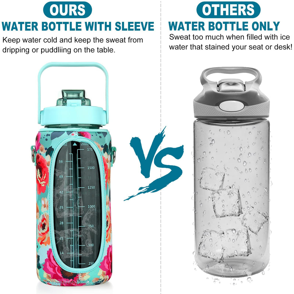 Half Gallon Water Bottle with Sleeve, 64OZ Motivational Water Bottle