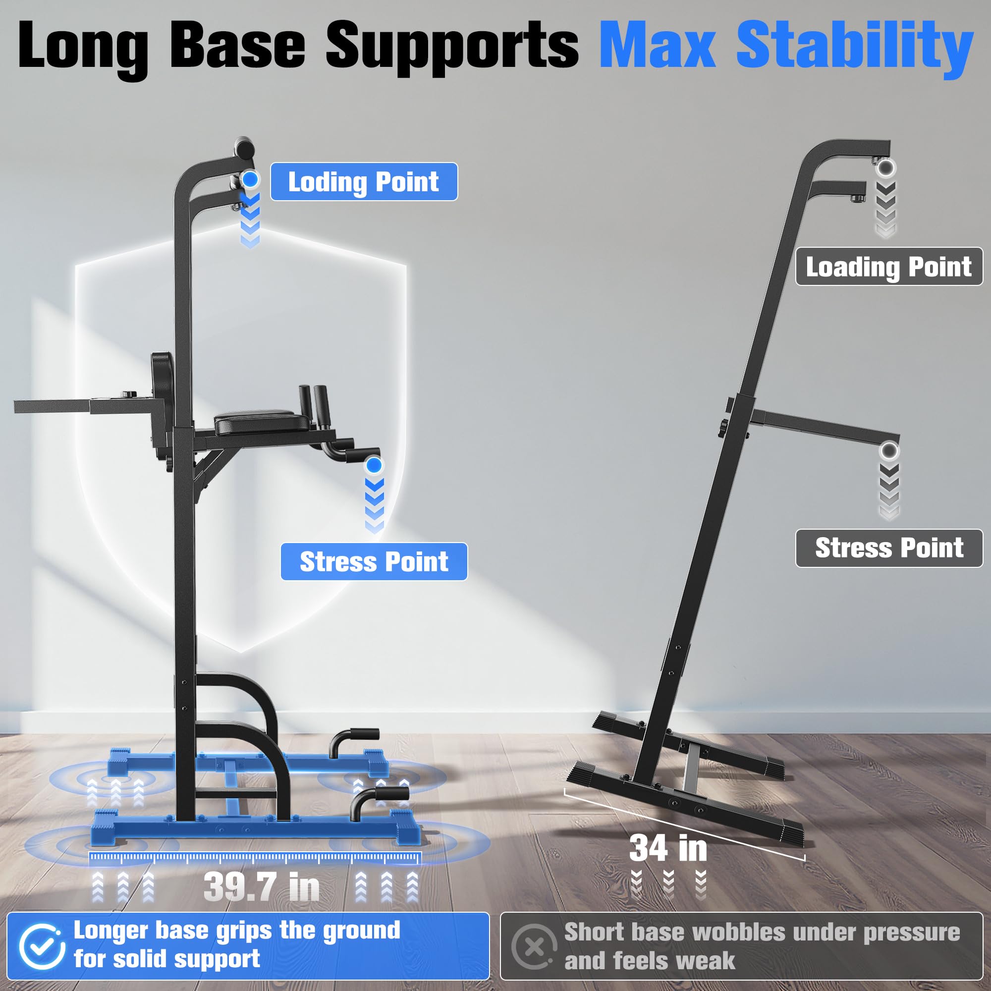 Pull Up Bar Station, 450LBS Stable Pull Up Dip Station for Home Gym Strength Training Equipment | FED Fitness