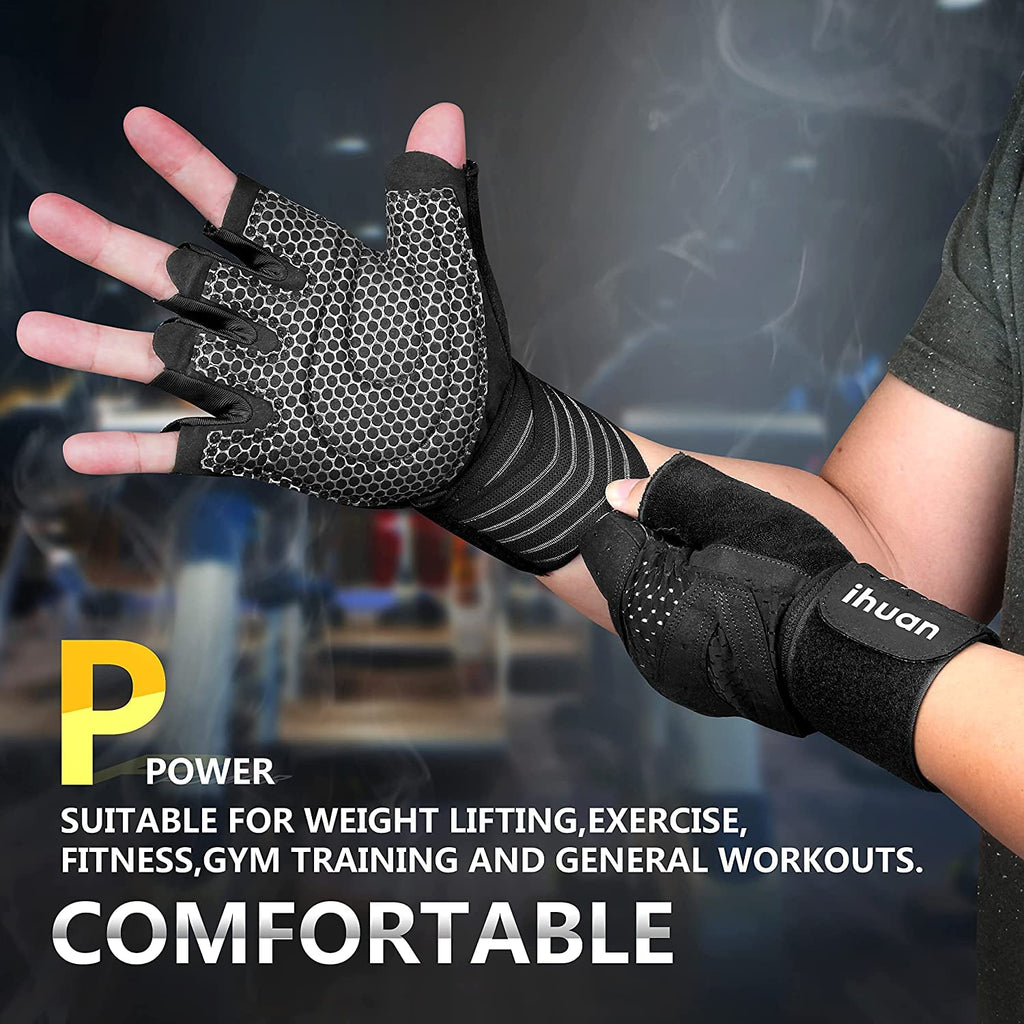 Weight Lifting Gym Workout Gloves with Wrist Wrap Support for Men & Women