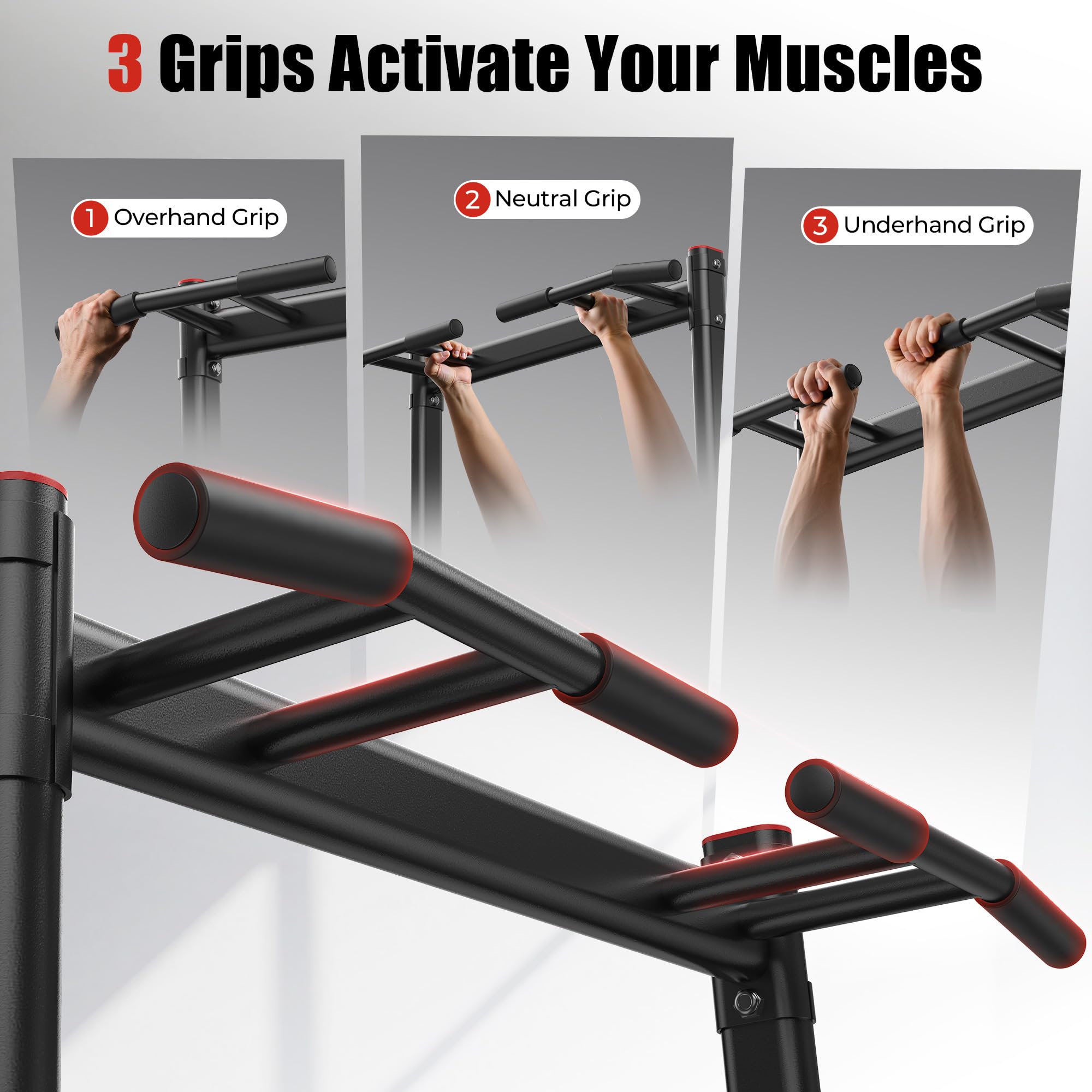 Pull Up Bar Station, 450LBS Stable Pull Up Dip Station for Home Gym Strength Training Equipment | FED Fitness
