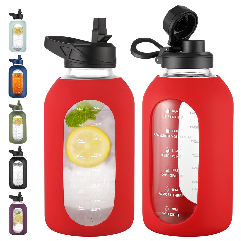 40 oz Glass Water Bottle with Straw and Handle