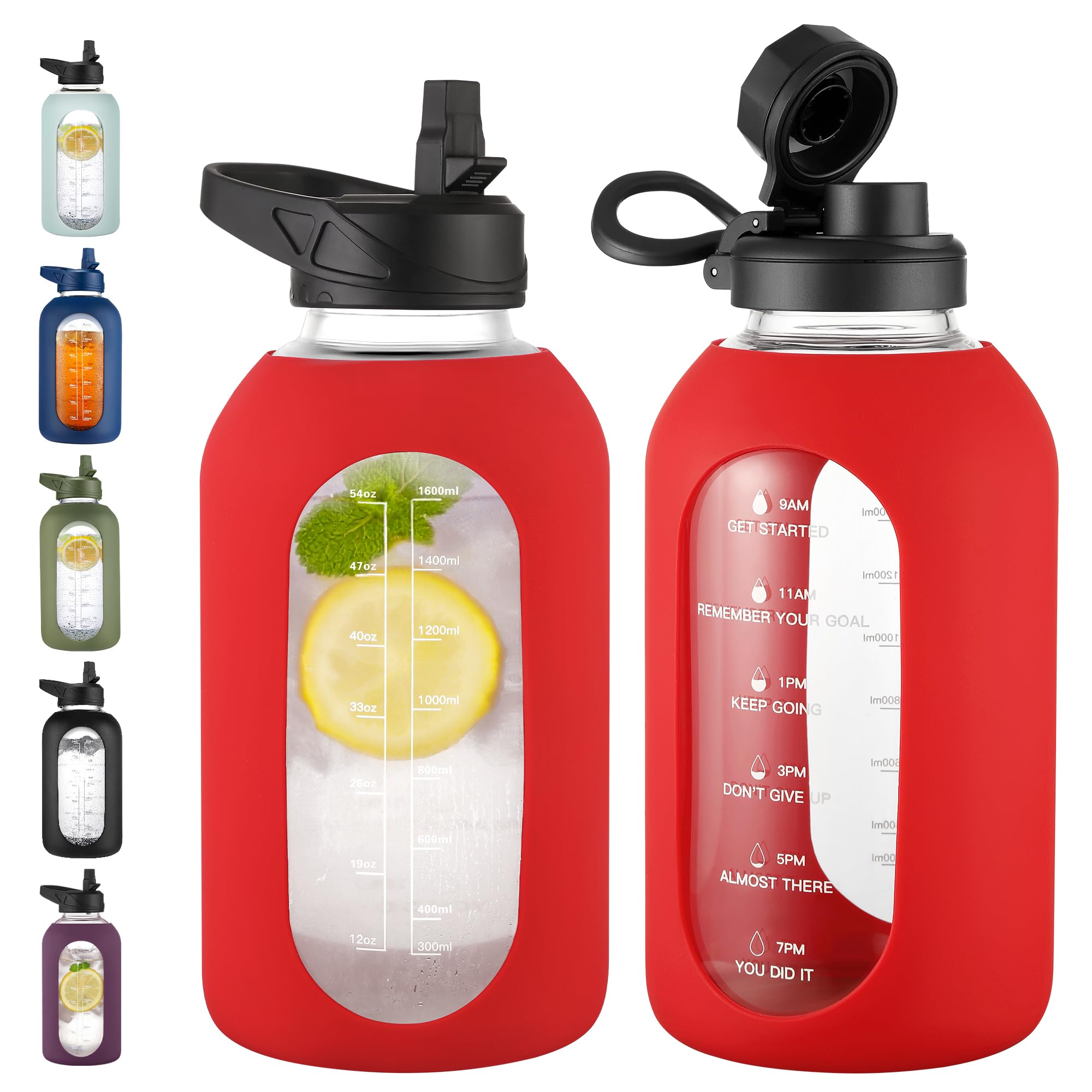40 oz Glass Water Bottle with Straw and Handle