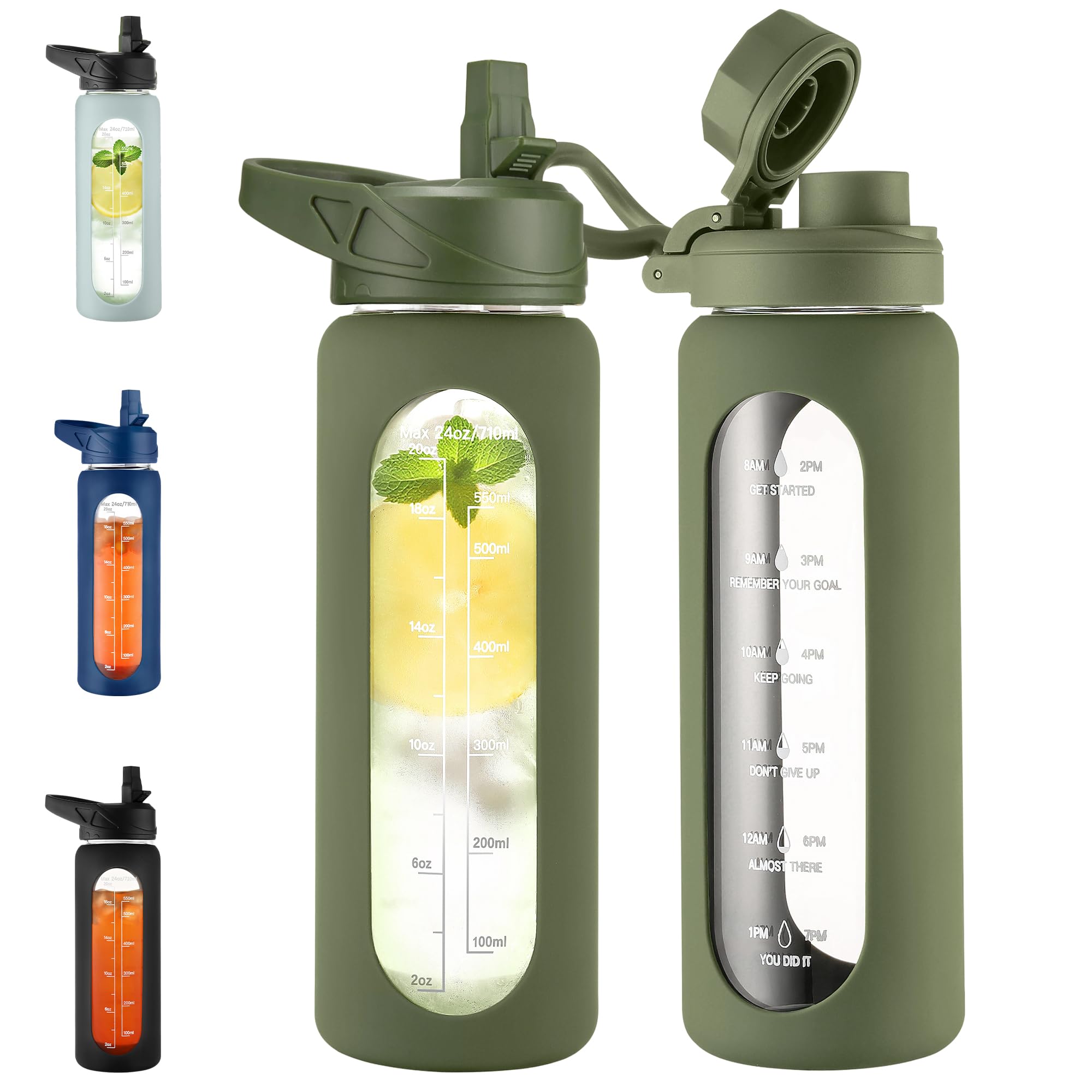 40 oz Glass Water Bottle with Straw and Handle