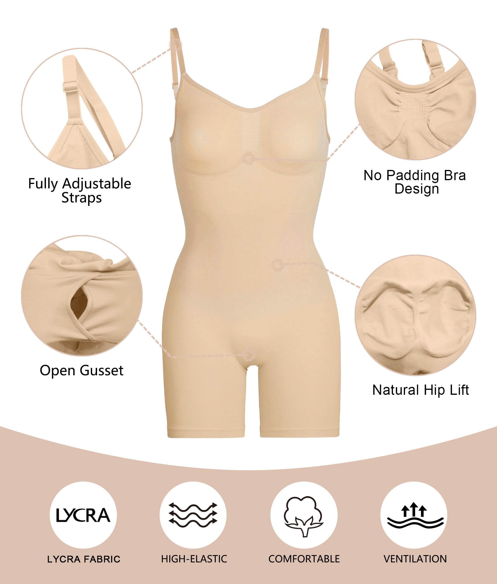 Women Tummy Control Bodysuit Mid Thigh Body Shaper Shorts for a Lifted Look