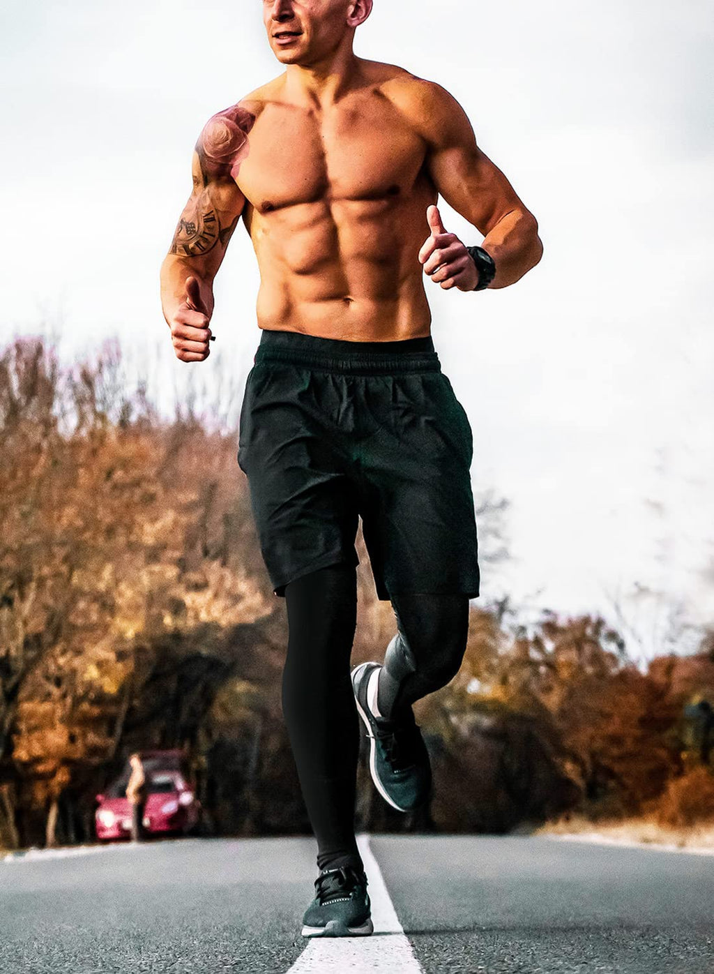 Men's 2 in 1 Running Pants, Gym Workout Compression Pants