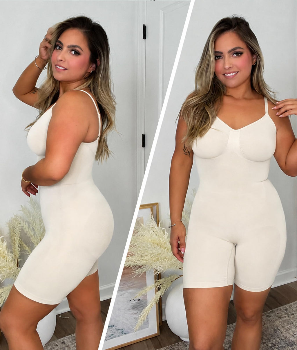 Women Tummy Control Bodysuit Mid Thigh Body Shaper Shorts for a Lifted Look