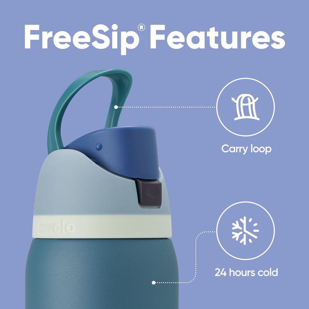 FreeSip Insulated Stainless Steel Water Bottle with Straw, BPA-Free Sports Water Bottle, Great for Travel, 32 Oz, Very, Very Dark