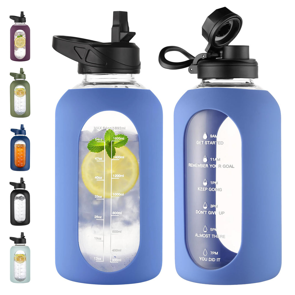 40 oz Glass Water Bottle with Straw and Handle