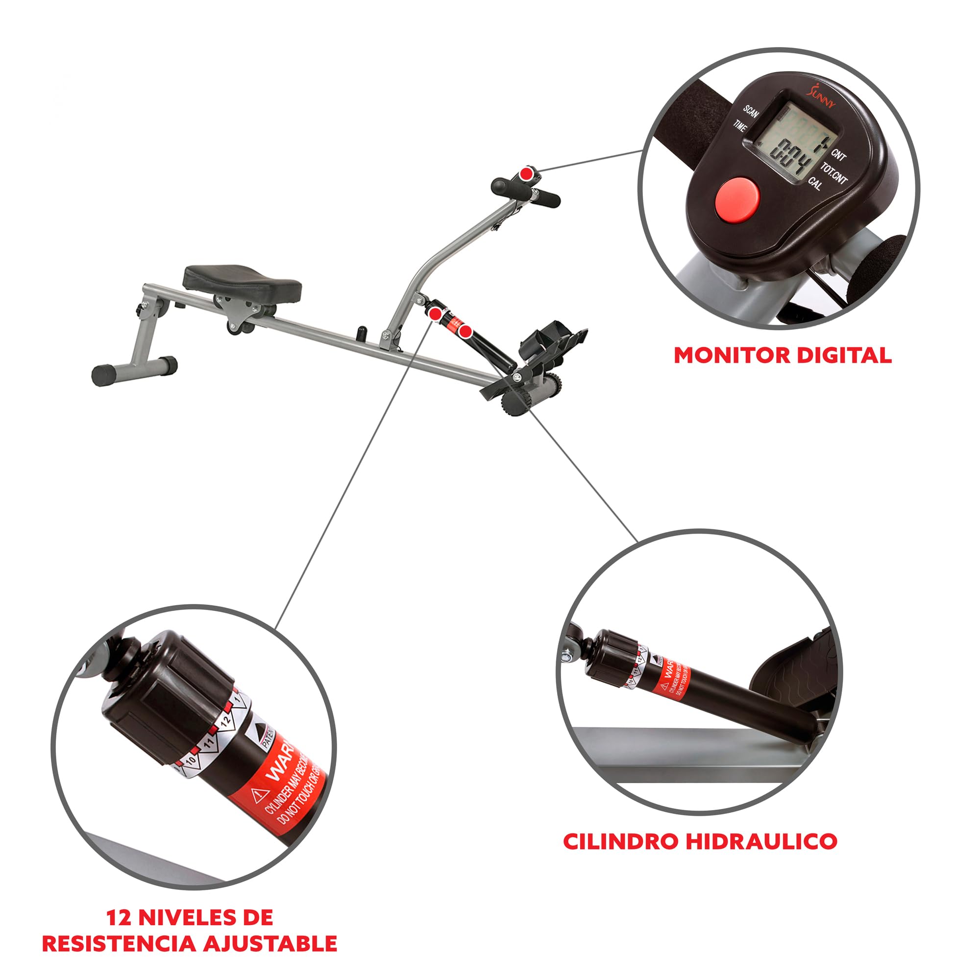 Fitness Compact Adjustable Rowing Machine with 12 Levels of Resistance for Complete Body Workouts
