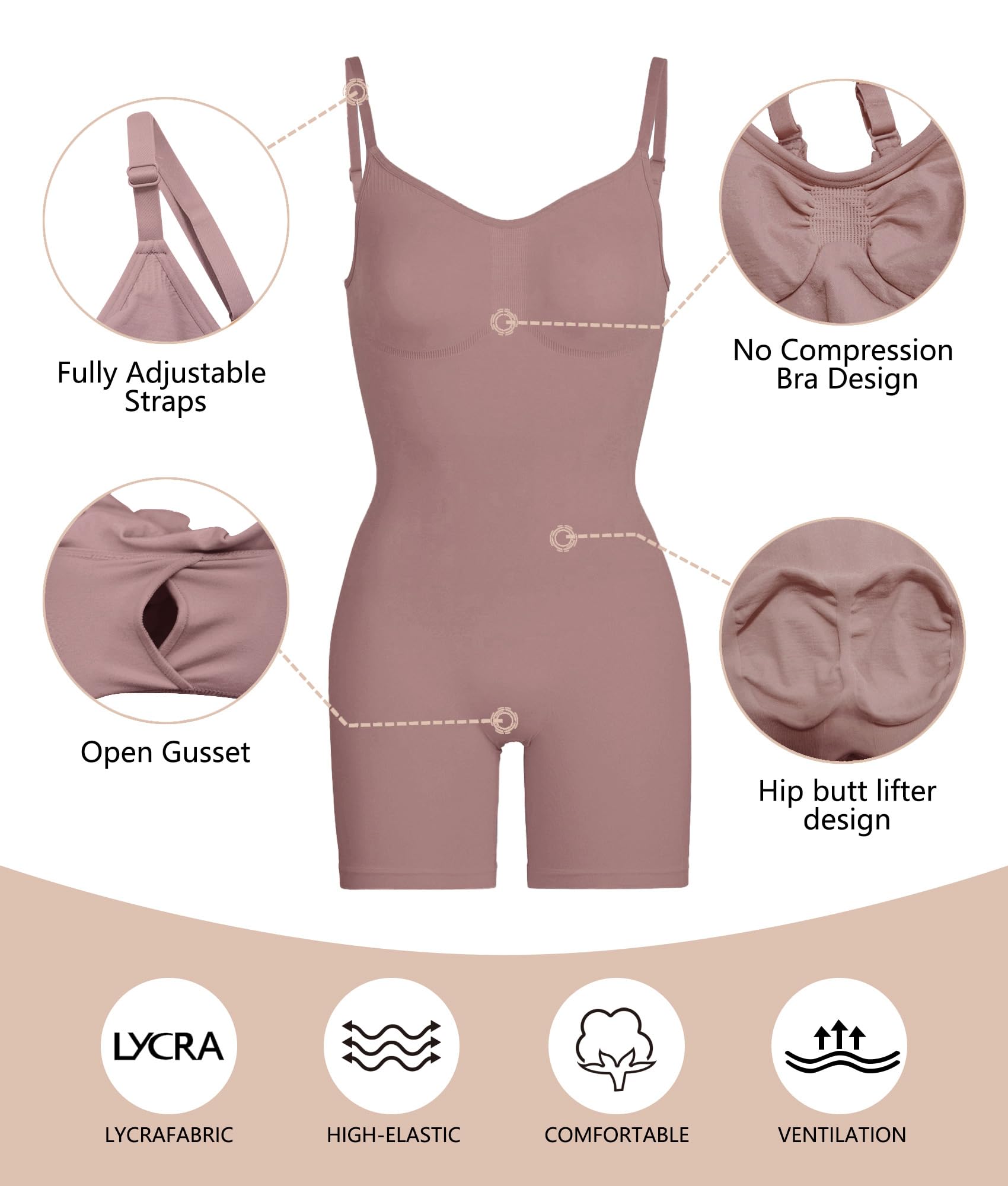 Women Tummy Control Bodysuit Mid Thigh Body Shaper Shorts for a Lifted Look
