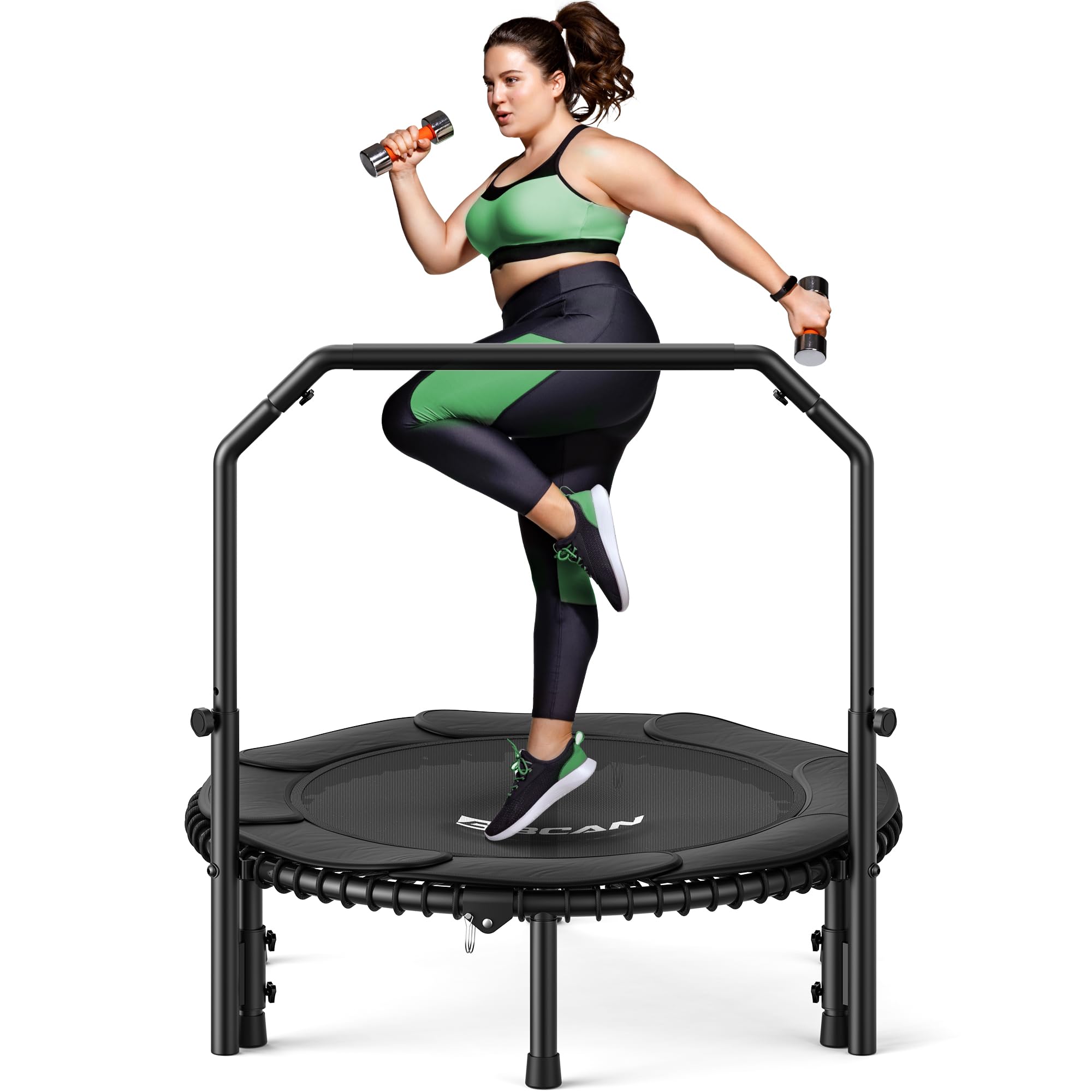 Mini Rebounder Trampoline for Adults with Bar, Fitness Trampoline with Bungees, Adjustable Handle