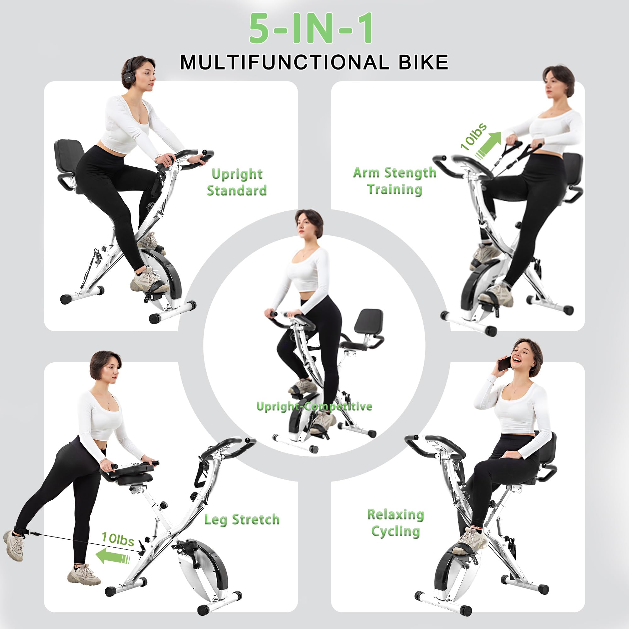 Stationary Exercise Bike for Home Workout, 5 IN 1 Foldable Indoor Cycling Bike