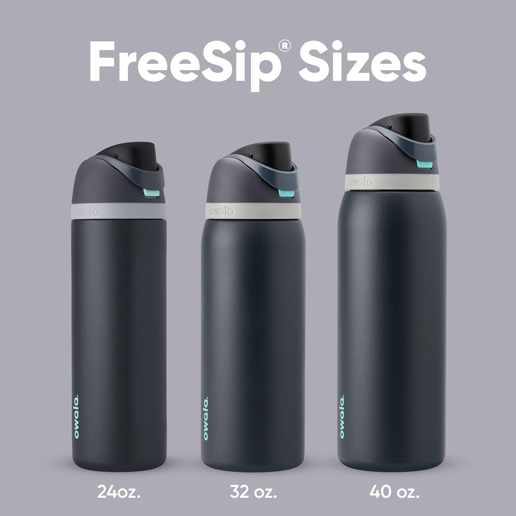 FreeSip Insulated Stainless Steel Water Bottle with Straw, BPA-Free Sports Water Bottle, Great for Travel, 32 Oz, Very, Very Dark