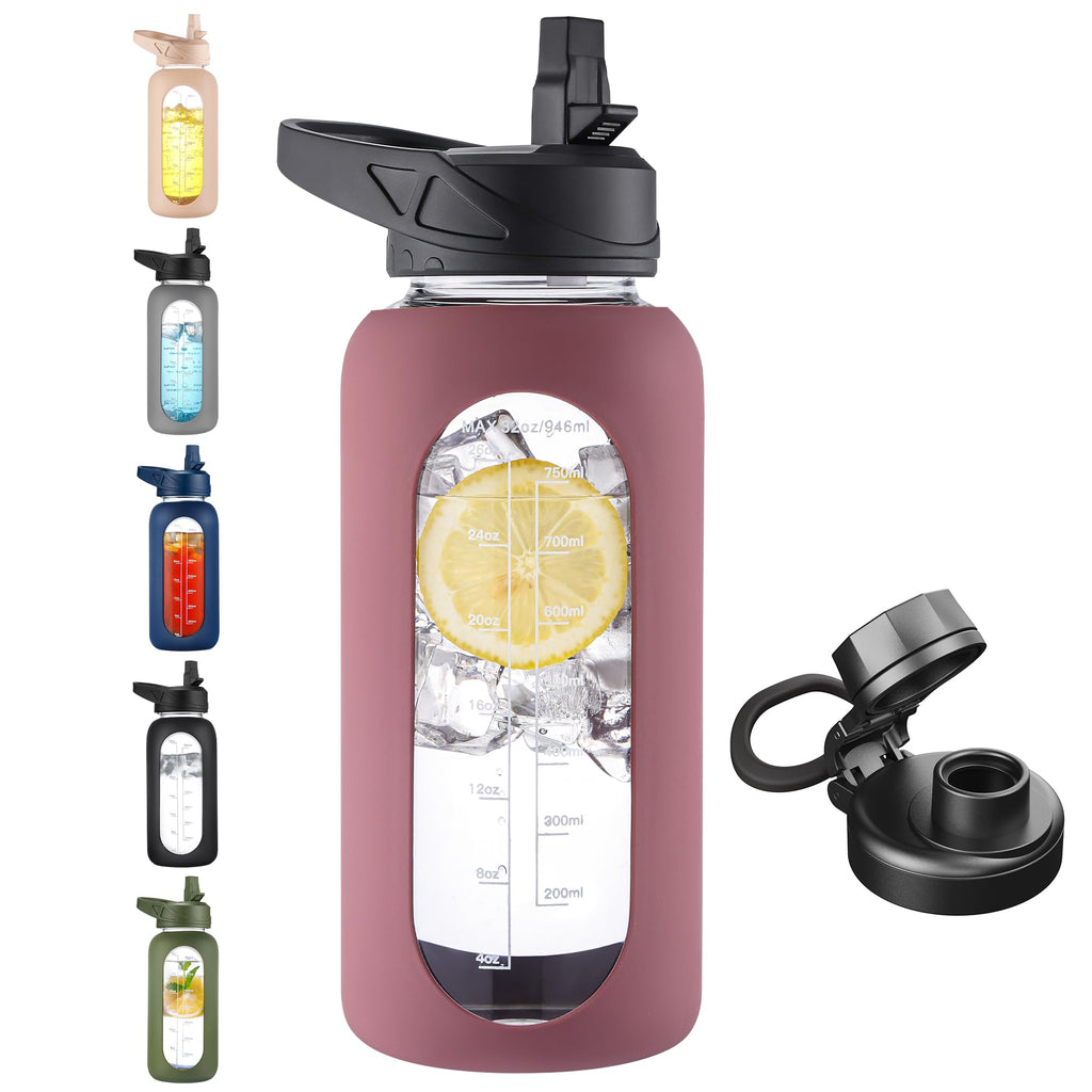 40 oz Glass Water Bottle with Straw and Handle