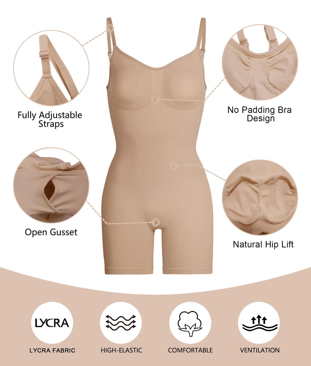 Women Tummy Control Bodysuit Mid Thigh Body Shaper Shorts for a Lifted Look