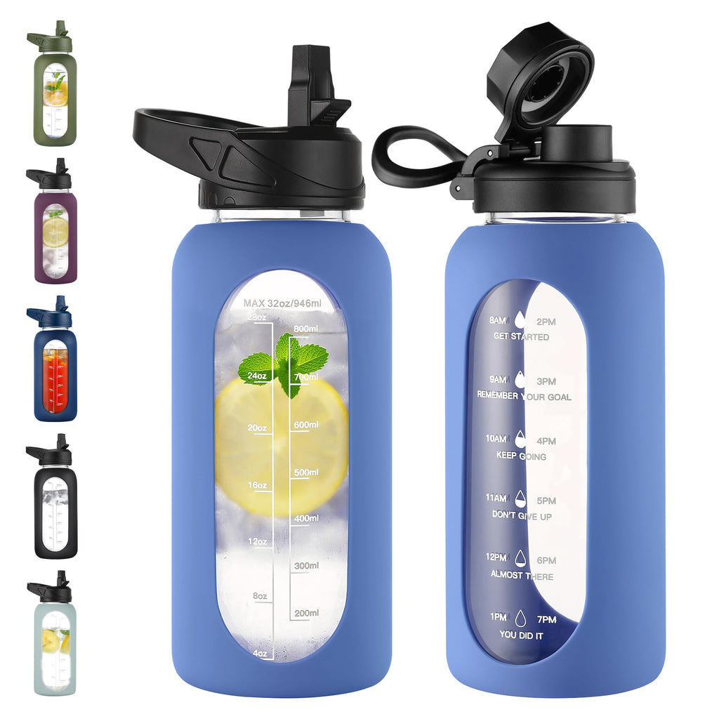 40 oz Glass Water Bottle with Straw and Handle