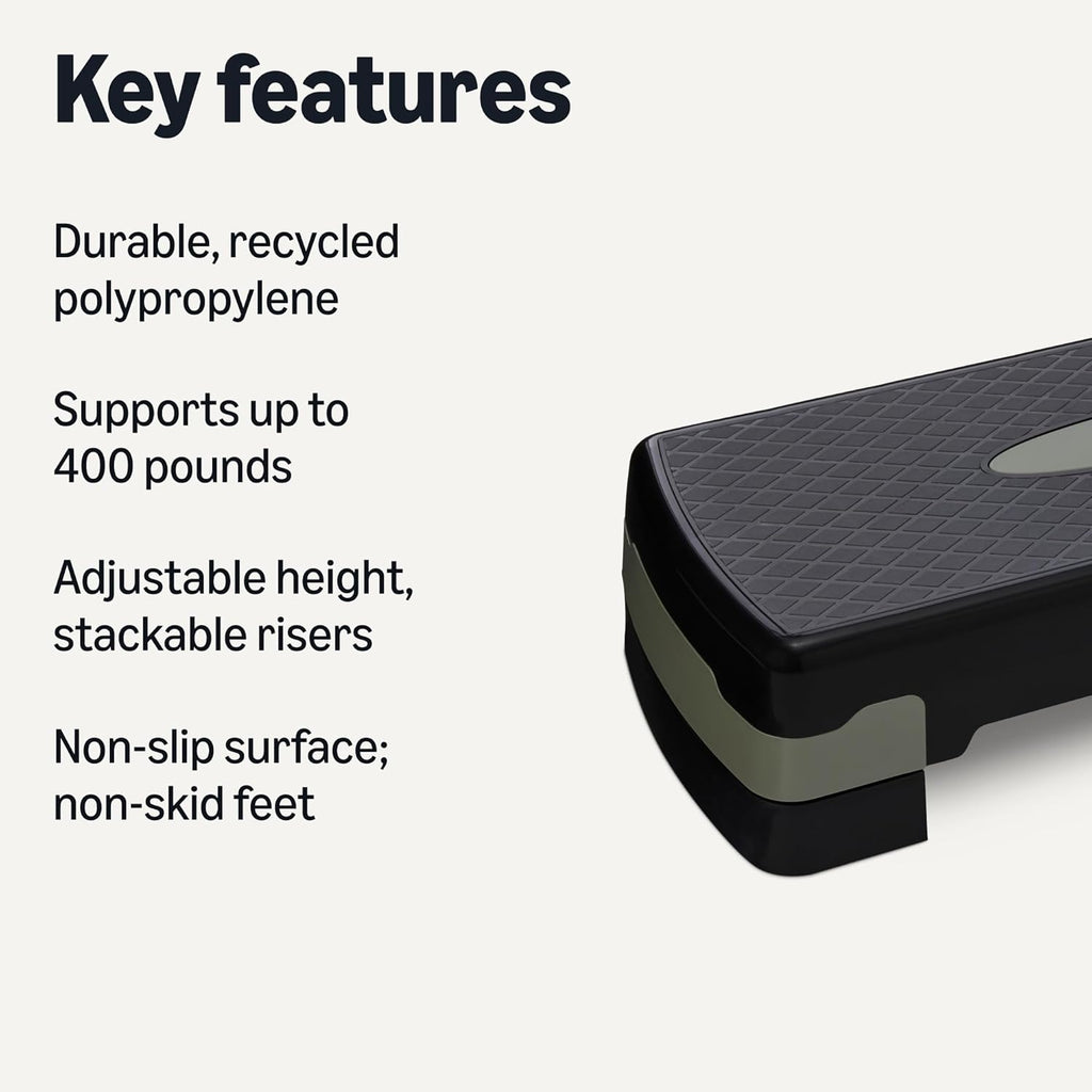 Aerobic Exercise Step Platform, Adjustable Workout Stepper for Home Fitness, 27", Black/Grey