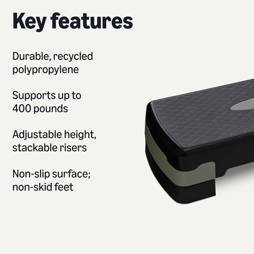 Aerobic Exercise Step Platform, Adjustable Workout Stepper for Home Fitness, 27", Black/Grey