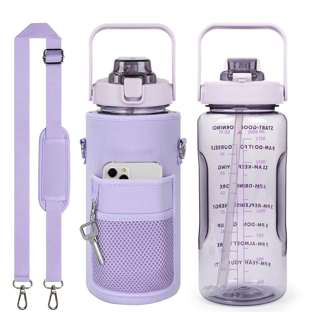 Half Gallon Water Bottle with Sleeve, 64OZ Motivational Water Bottle