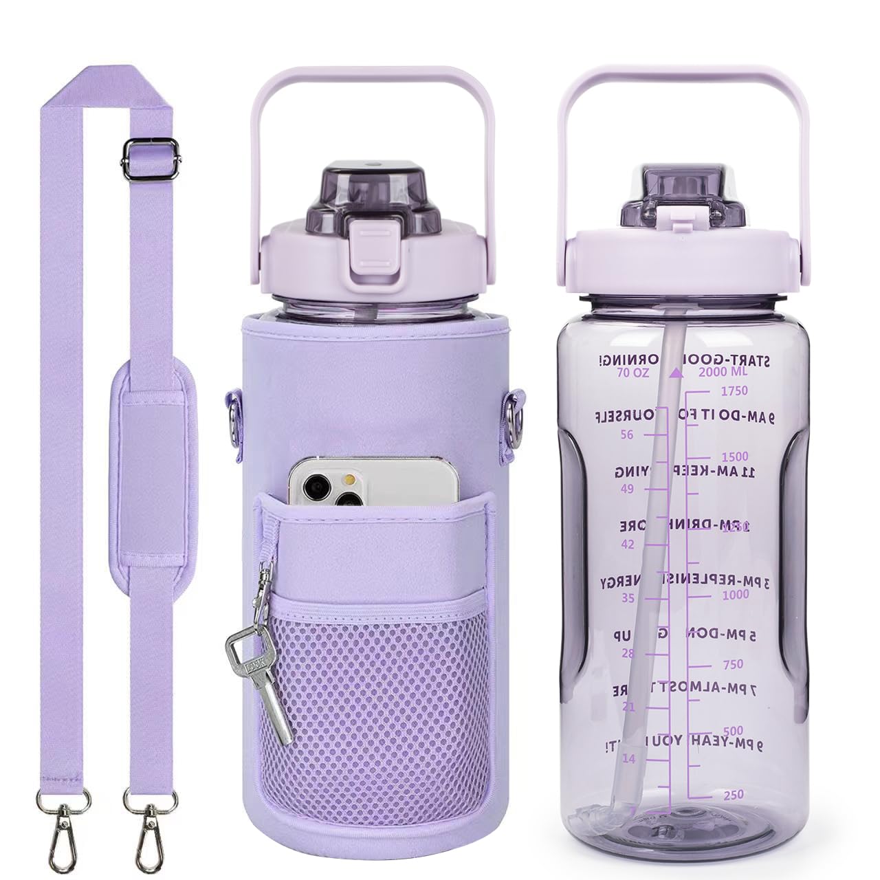 Half Gallon Water Bottle with Sleeve, 64OZ Motivational Water Bottle