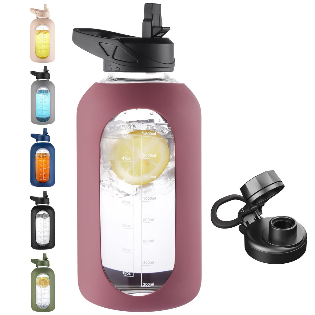 40 oz Glass Water Bottle with Straw and Handle