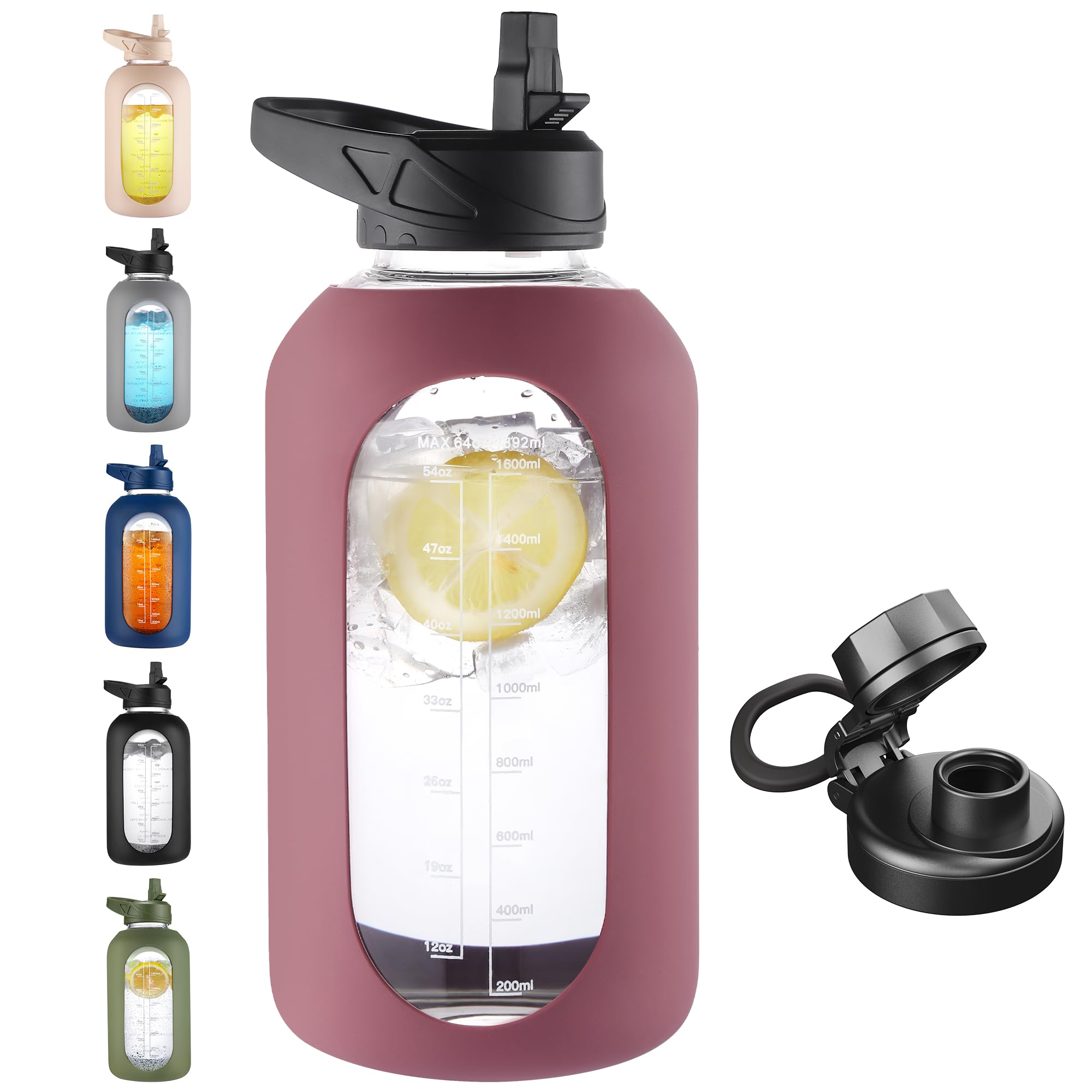 40 oz Glass Water Bottle with Straw and Handle