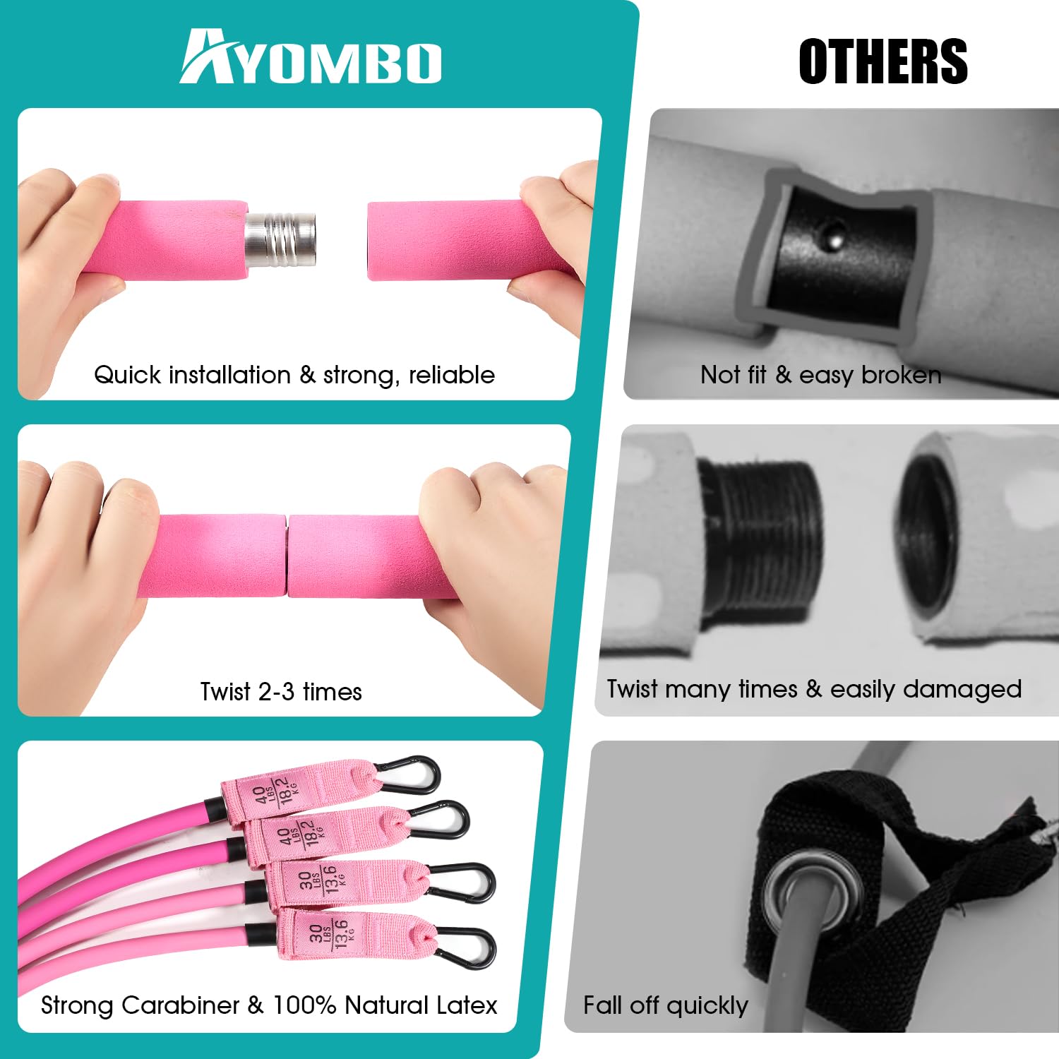 Pilates Bar Kit with Resistance Bands, Pilates Workout Equipment, Adjustable 3-Section Pilates Bar Kit for Women & Men