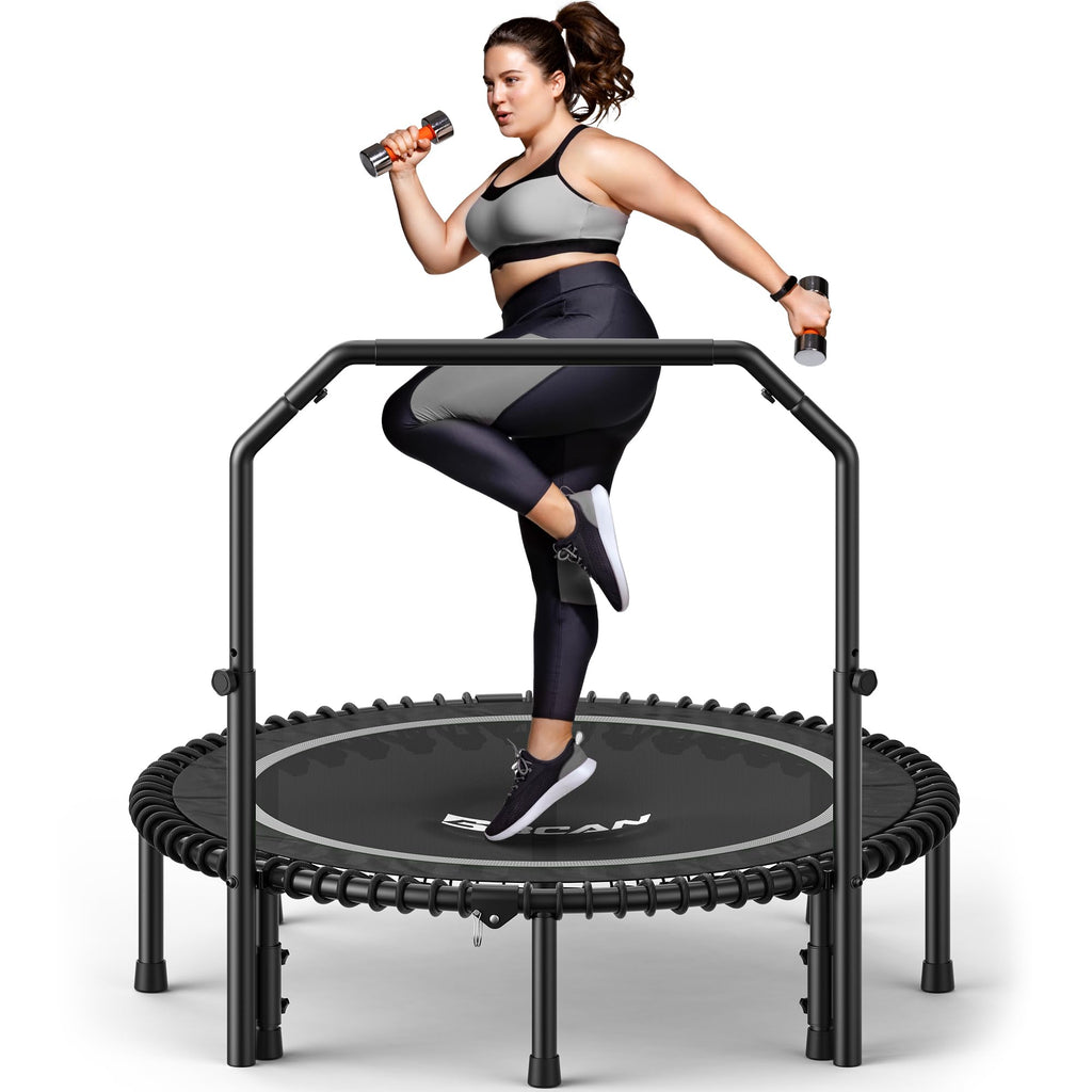 Mini Rebounder Trampoline for Adults with Bar, Fitness Trampoline with Bungees, Adjustable Handle
