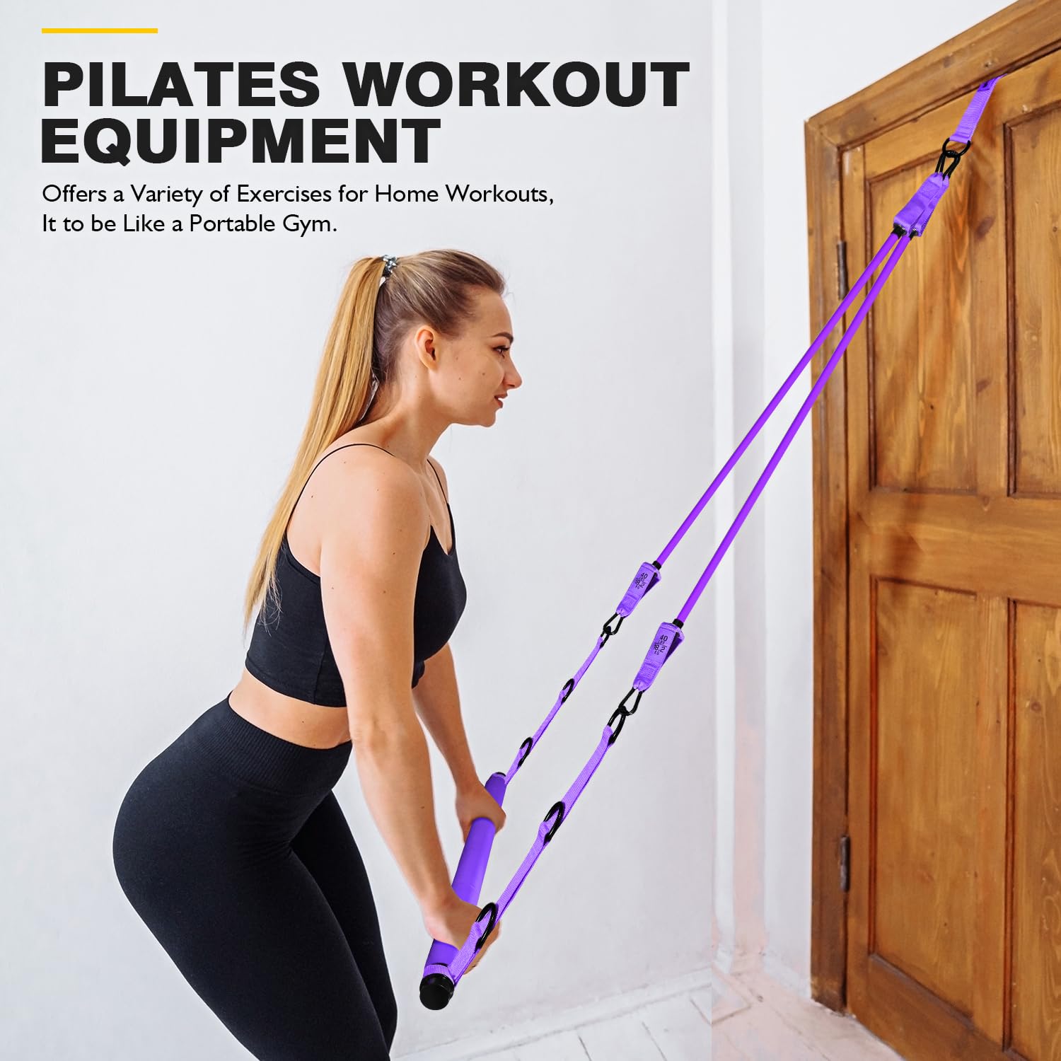 Pilates Bar Kit with Resistance Bands, Pilates Workout Equipment, Adjustable 3-Section Pilates Bar Kit for Women & Men