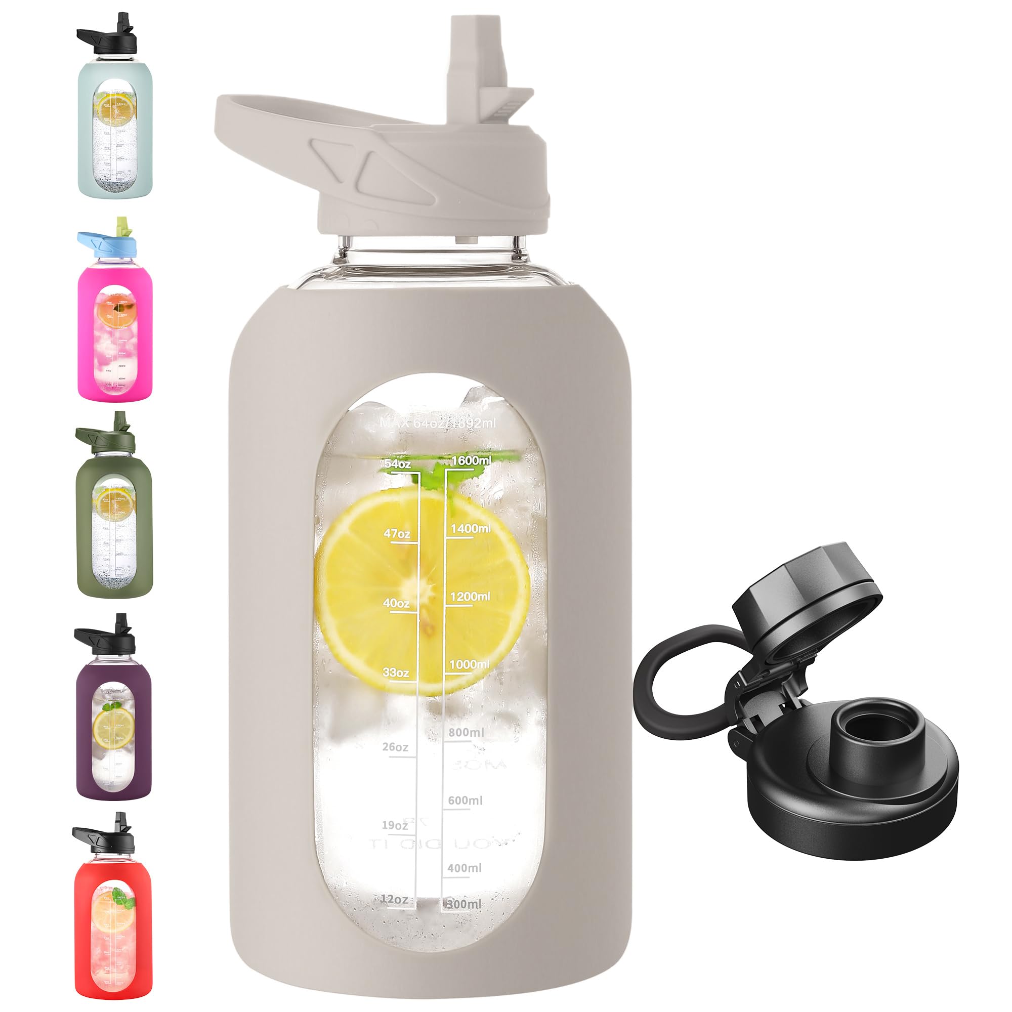 40 oz Glass Water Bottle with Straw and Handle