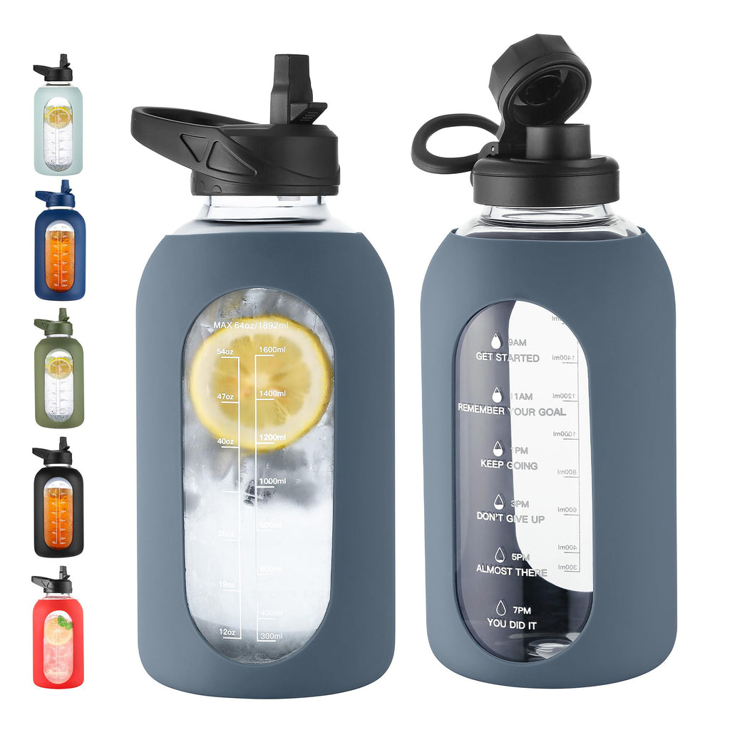 40 oz Glass Water Bottle with Straw and Handle
