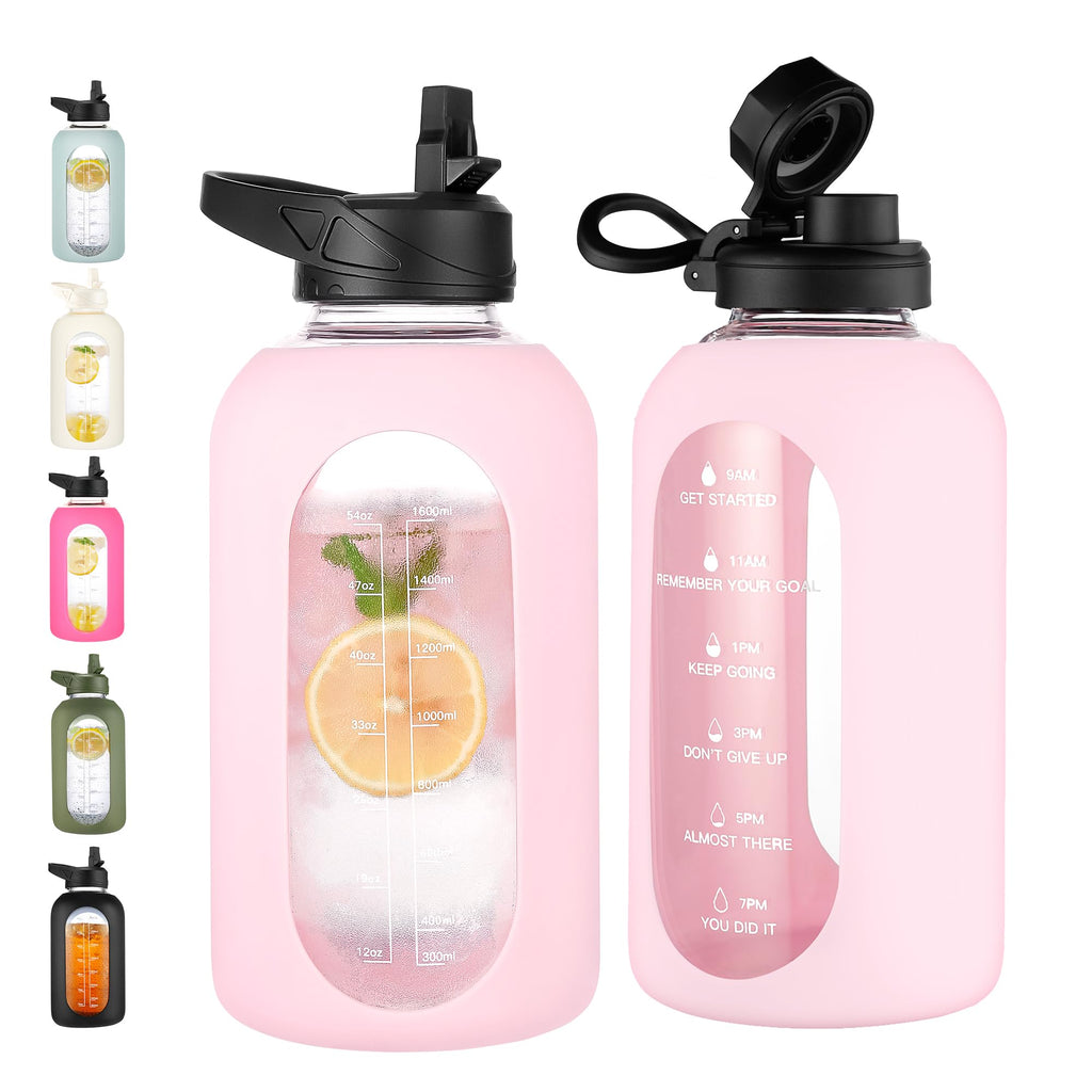 40 oz Glass Water Bottle with Straw and Handle