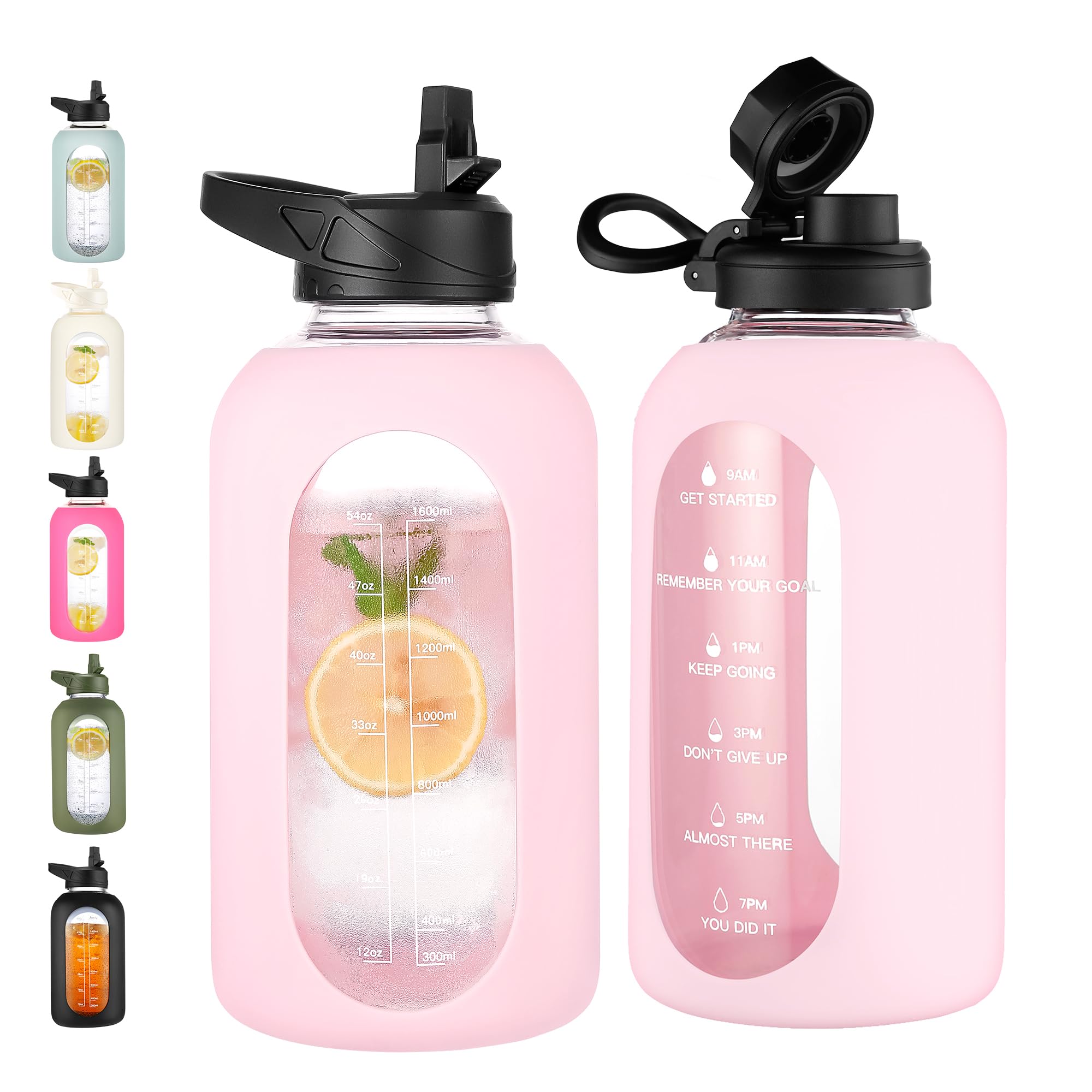 40 oz Glass Water Bottle with Straw and Handle