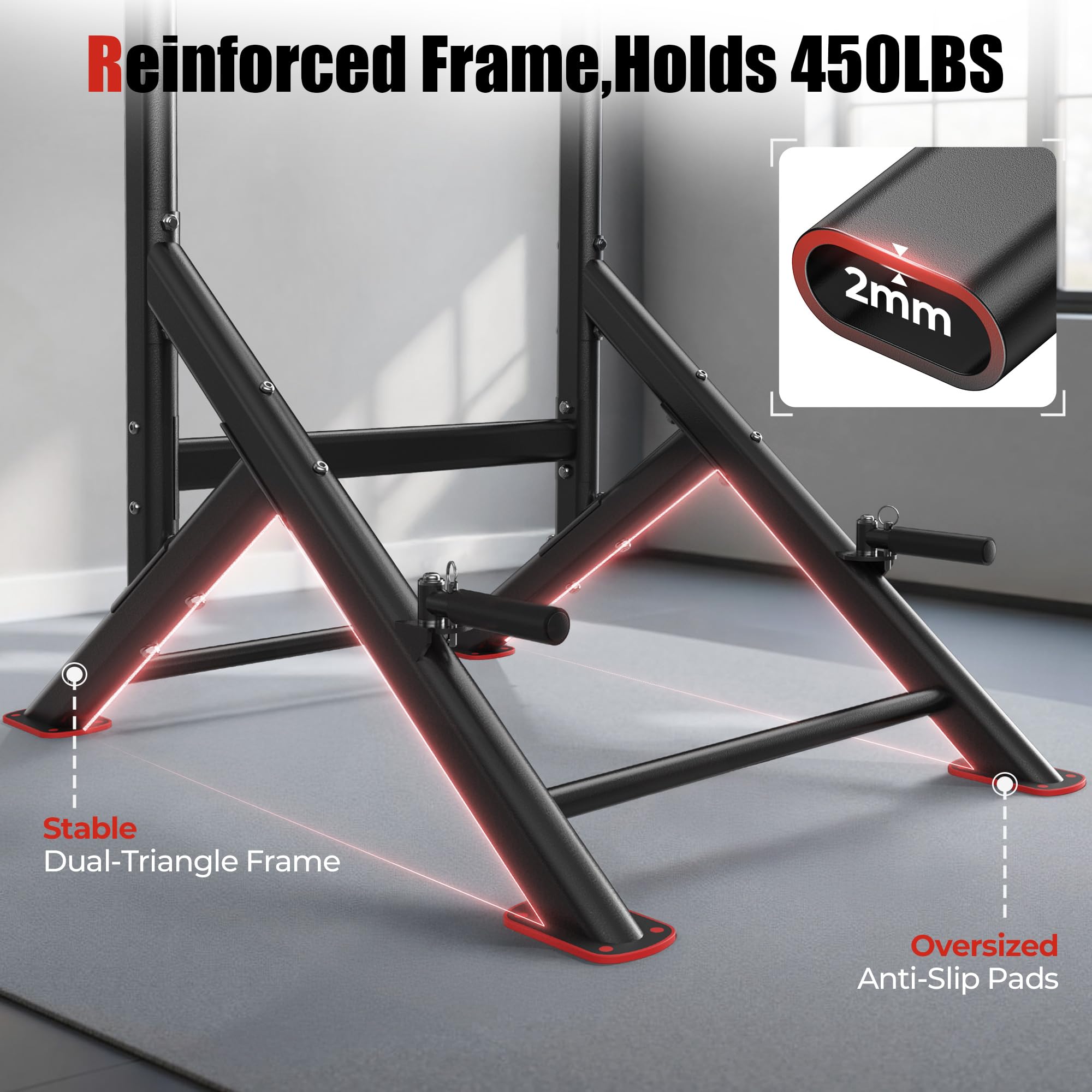 Pull Up Bar Station, 450LBS Stable Pull Up Dip Station for Home Gym Strength Training Equipment | FED Fitness
