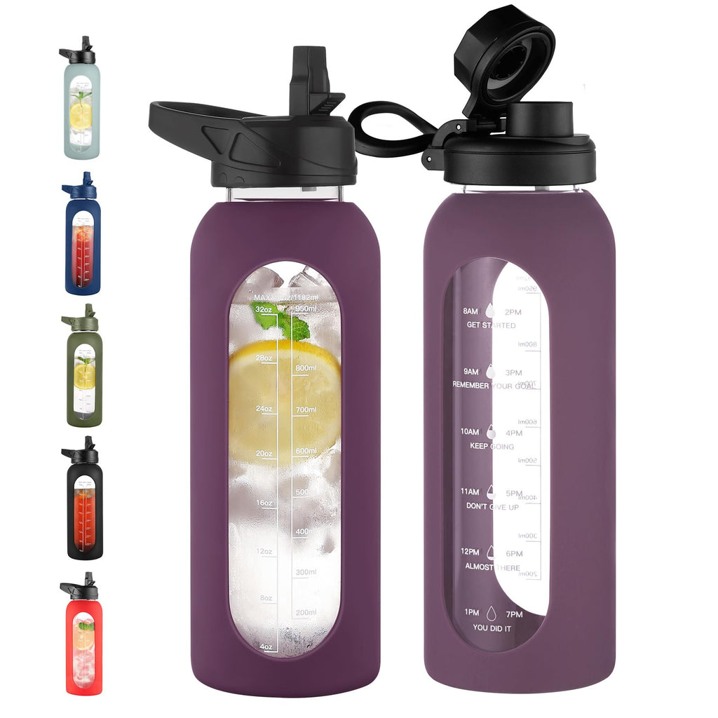 40 oz Glass Water Bottle with Straw and Handle