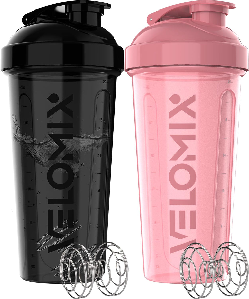 2 Pack- 28 oz Protein Shaker Bottles for Protein Mixes - 2x Wire Whisk | Leak Proof Shaker Cups for Protein Shakes