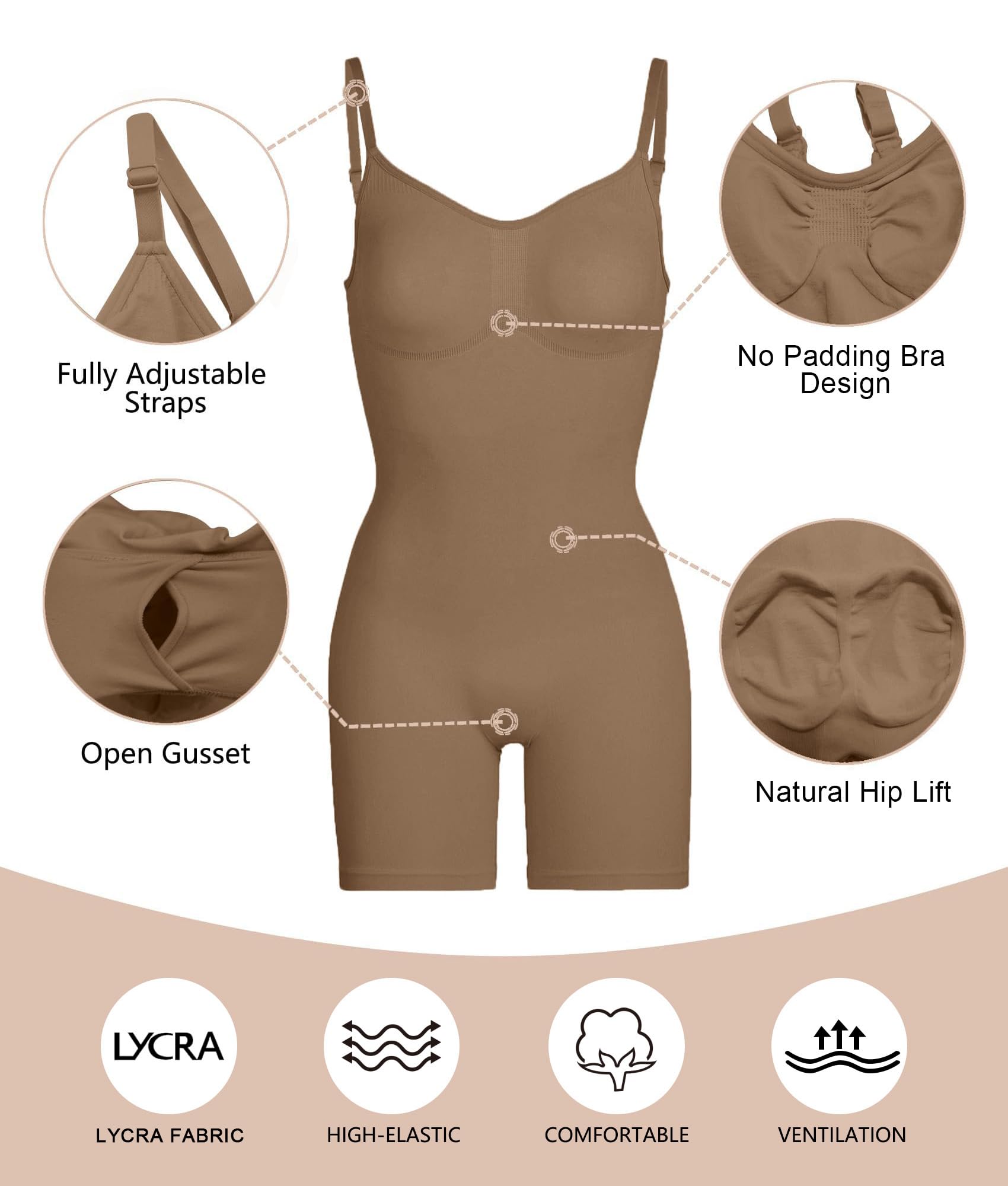 Women Tummy Control Bodysuit Mid Thigh Body Shaper Shorts for a Lifted Look